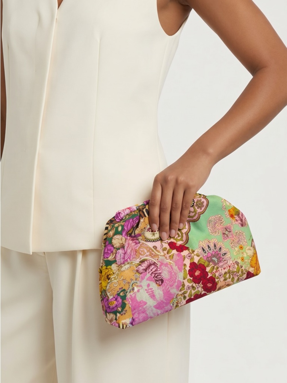 Floral Pattern Dome Clutch Bag in Multicolor